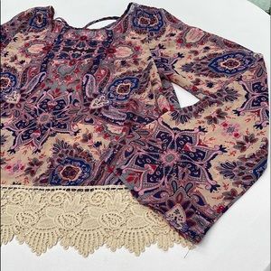 Rue21 Multicolor Paisley Top with Lace Hem